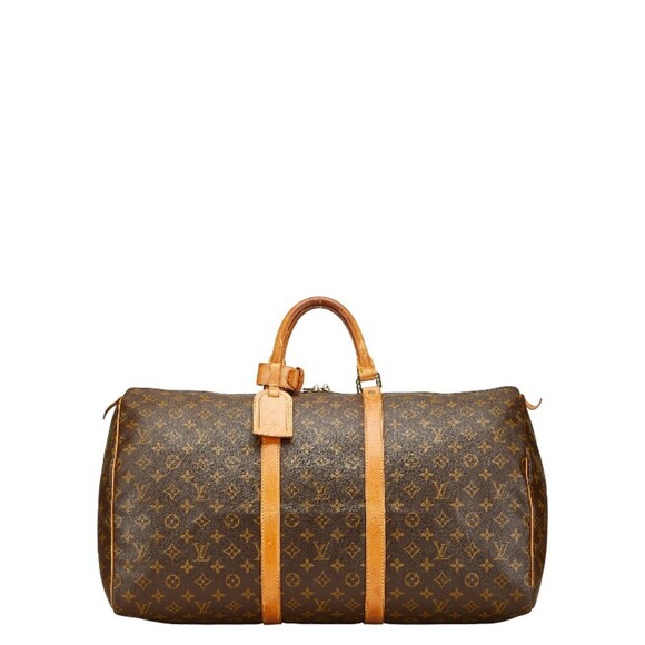 LOUIS VUITTON Brown Monogram Leather Keepall 55 Boston Bag